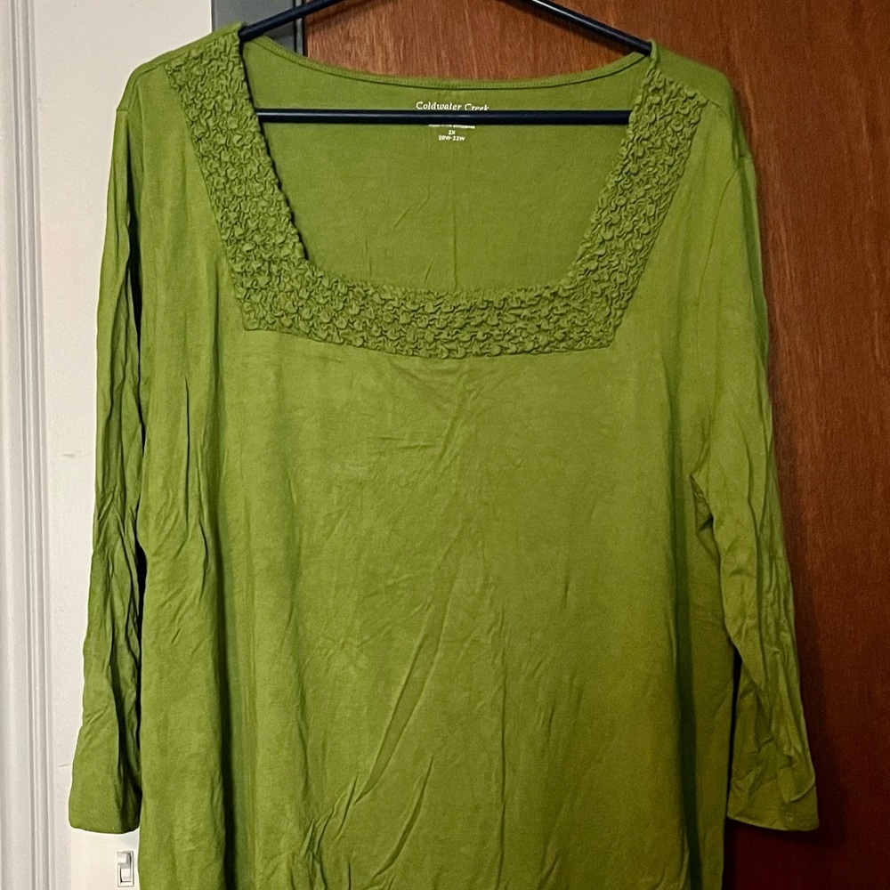 Coldwater Creek square neckline green shirt